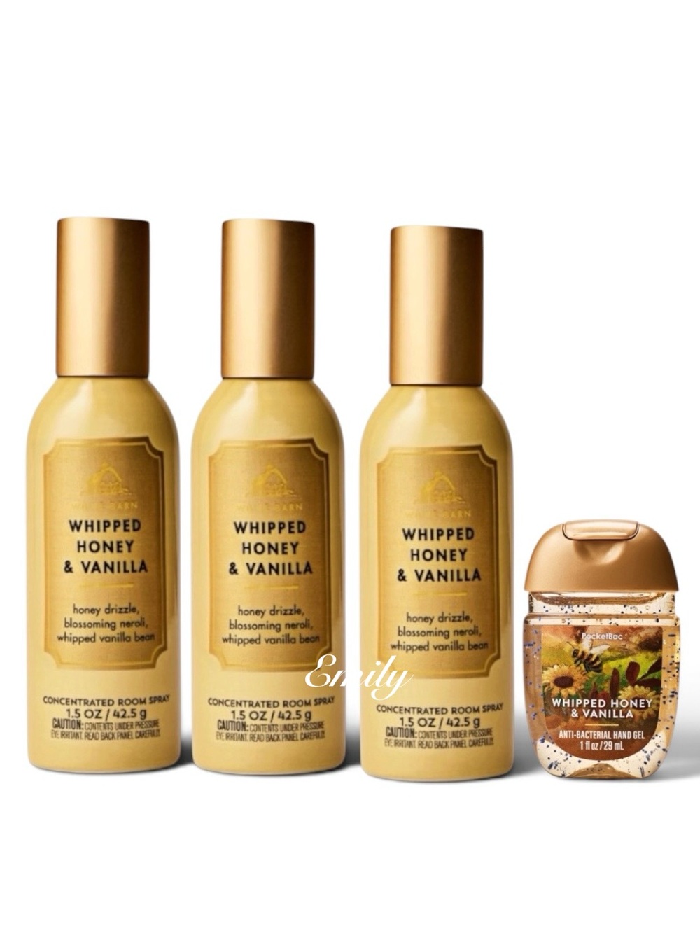 3X Bath & Body Works WHIPPED HONEY & VANILLA Concentrated Room Spray Bundle